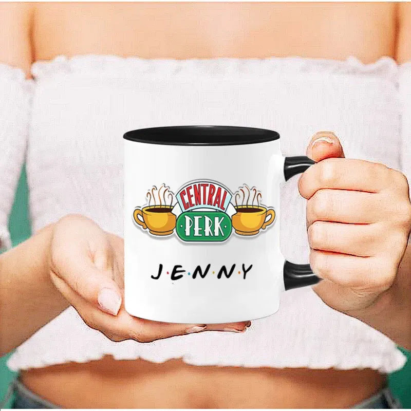 Color: WHITE, Capacity: 301-400ml - Personalized Name Mug Central Perk Design Coffee Mug  Custom Tea Cup Chocolate Milk Beer Mugs Lovers Friends Gifts Dropshipping