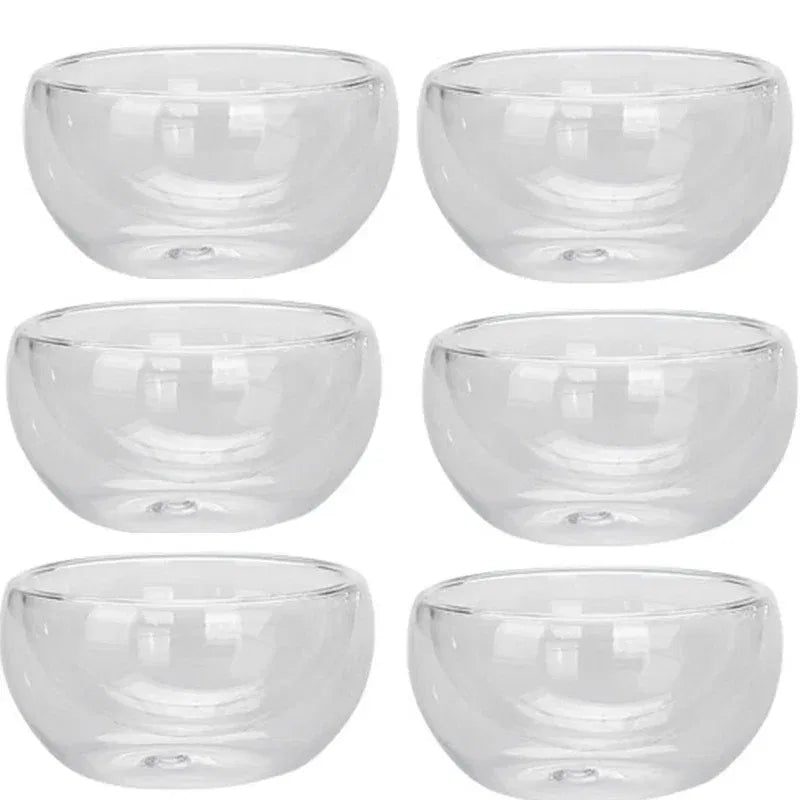 Color: light green, Capacity: 301-400ml - 2/6Pcs Double Layer Glass Tea Cup Set Transparent Drinkware Coffee Milk Water Mug Multi-Purpose Brewings Tea Cup Kitchen Tools