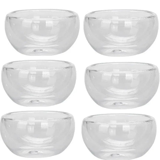 Color: light green, Capacity: 301-400ml - 2/6Pcs Double Layer Glass Tea Cup Set Transparent Drinkware Coffee Milk Water Mug Multi-Purpose Brewings Tea Cup Kitchen Tools