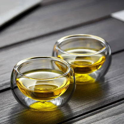 Color: light green, Capacity: 301-400ml - 2/6Pcs Double Layer Glass Tea Cup Set Transparent Drinkware Coffee Milk Water Mug Multi-Purpose Brewings Tea Cup Kitchen Tools