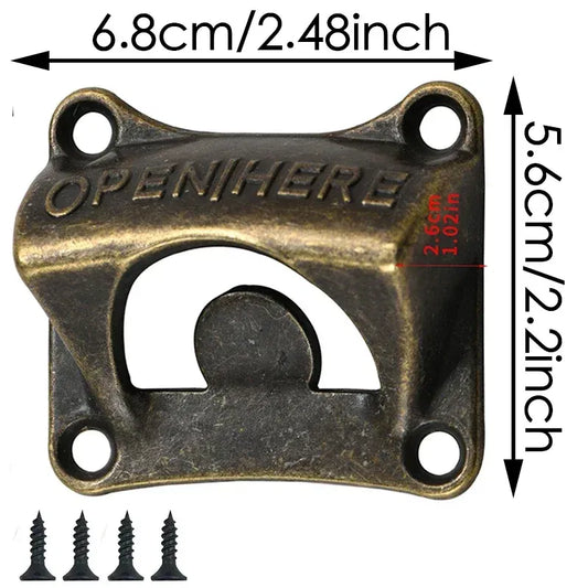 Color: Gold, Ships From: CHINA - 1pc Metal Bottle Opener Wall Mounted Decorative Cafe Bar Wall Hanging Beer Opener Tools Outdoor BBQ Retro Opener Kitchen Gadgets