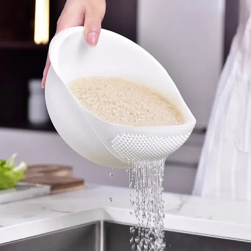 Color: Black - Rice Sieve Plastic Colander Kitchen Drain Basket with Handles Rice Bowl Strainer Strainer Basket Sink Drain Kitchen Tools