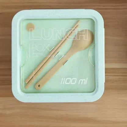 Color: Blue - 850/1100ML wheat straw lunch box bento box Microwave oven Students with lid canteen simple lunch box rectangular portable
