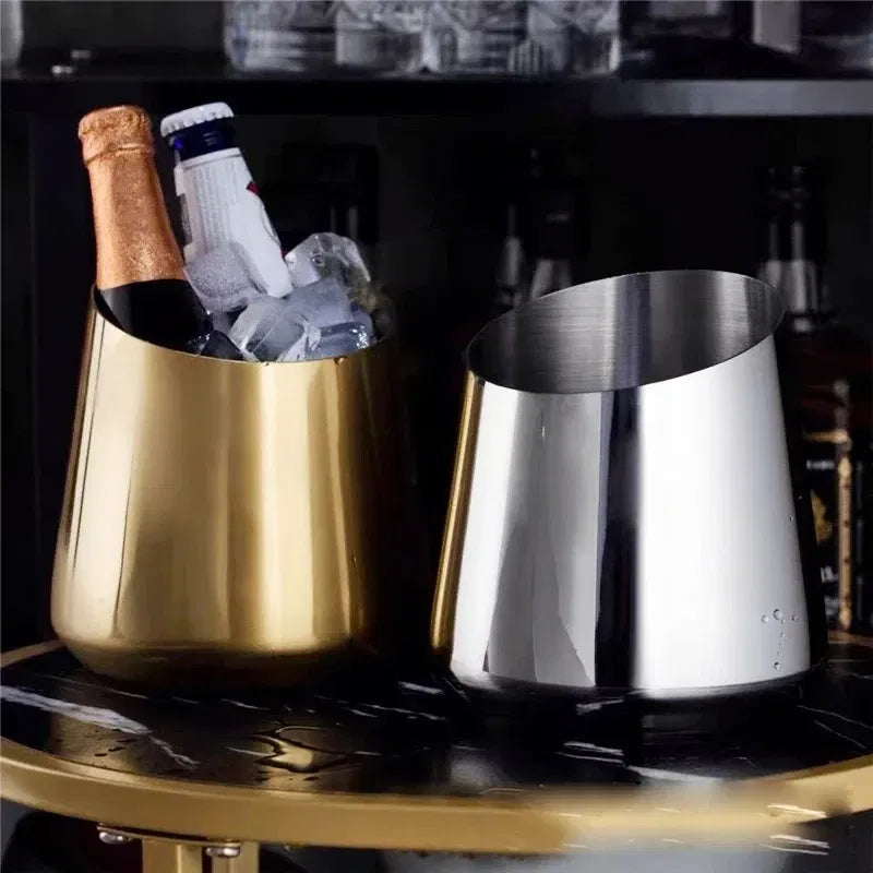 Color: Black - Stainless Steel Ice Bucket Champagne Wine Beer Cooler Chilling Bucket Ice Cube Barrel Container Bar Bartender Tools