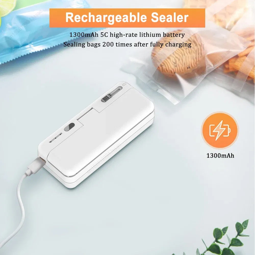 Color: Rose Gold - Mini Plastic Bag Sealer Heat Bag Sealing Machine Food Packaging Plastic Bags Sealer Clip Bag Handheld Rechargeable Heat Sealer