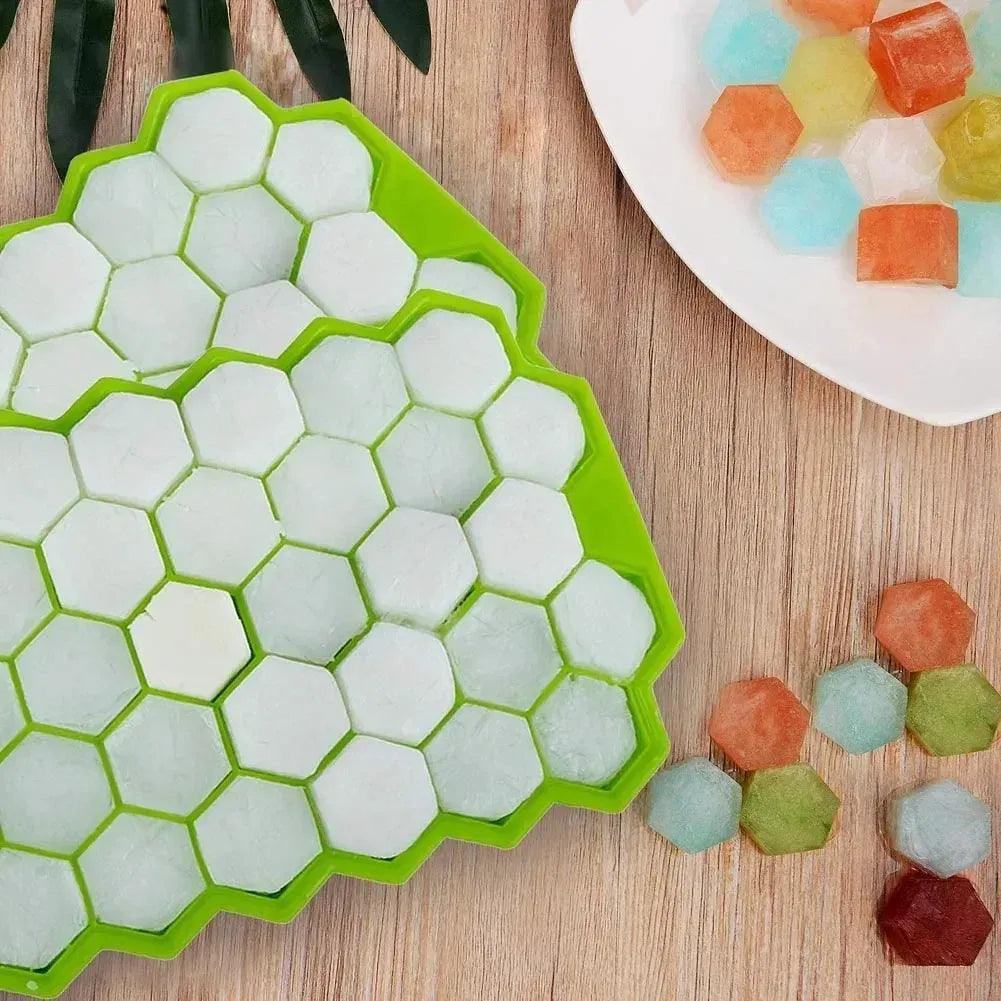 Color: Blue - 37 Cavity Honeycomb Ice Cube Trays Reusable Silicone Ice Cube Mold BPA Free Ice Maker with Removable Lids