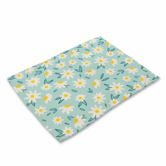 Color: black, Size: L - Floral Pattern Placemat Kitchen Decor Cotton Linen Boho Flower Dining Table Mats Coaster Pad Bowl Coffee Cup Mat 30x40CM