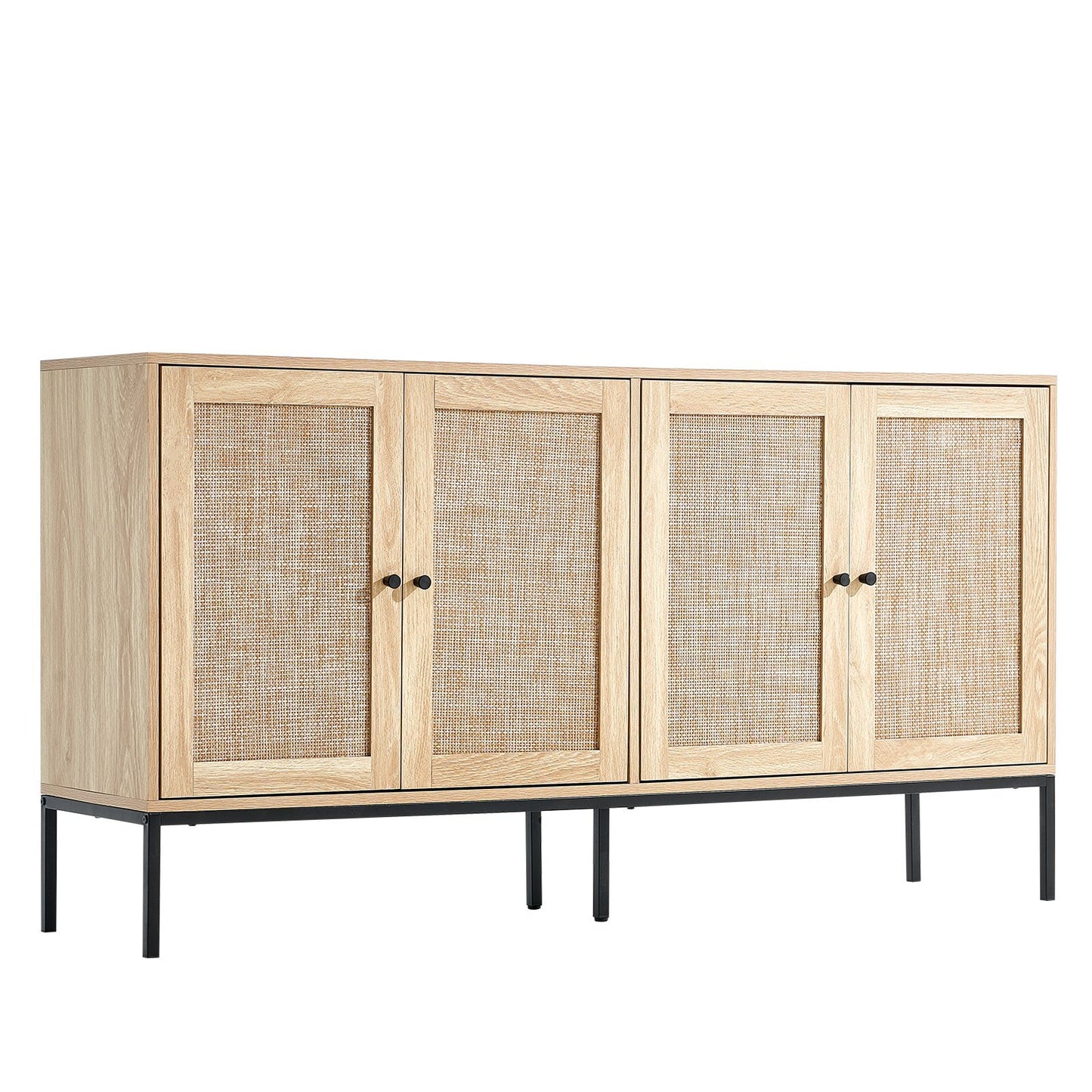 Rattan Cabinet, Rattan Storage Cabinet with 4 Magnetic Doors and Adjustable Shelves, Sideboard Buffet Cabinet for Hallway, Entryway, Living Room, or Kitchen, Natural