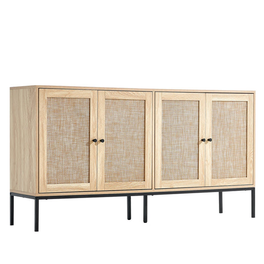 Rattan Cabinet, Rattan Storage Cabinet with 4 Magnetic Doors and Adjustable Shelves, Sideboard Buffet Cabinet for Hallway, Entryway, Living Room, or Kitchen, Natural