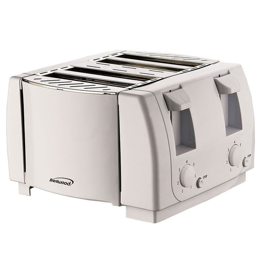 Brentwood 4 Slice Cool Touch Toaster in White - Family Size, 7-Setting Browning, Auto-Centering Guides