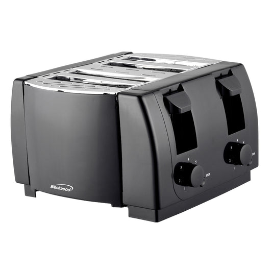Brentwood Cool Touch 4 Slice Toaster in Black - Powerful 1300W, 7 Settings, Even Toasting