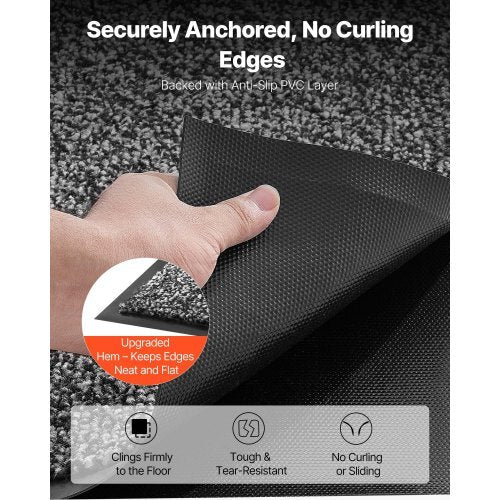 Front Door Mat, 5 x 3 ft Commercial Floor Mat for Indoor and Outdoor, Industrial Entrance Carpet with PVC Backing, Heavy Duty Washable Entry Rug for Hallway, Kitchen, Balcony, Garage, Grey