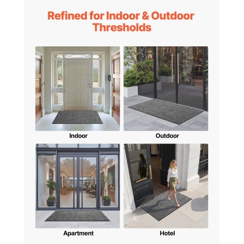 Front Door Mat, 5 x 3 ft Commercial Floor Mat for Indoor and Outdoor, Industrial Entrance Carpet with PVC Backing, Heavy Duty Washable Entry Rug for Hallway, Kitchen, Balcony, Garage, Grey