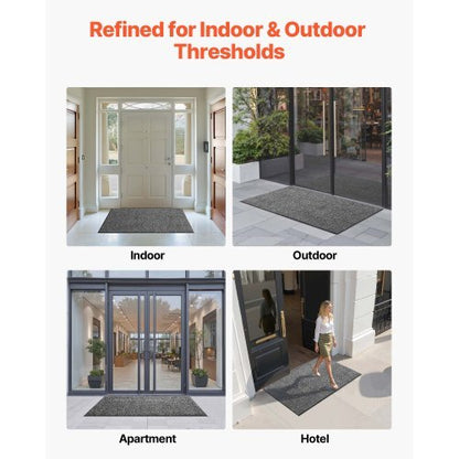 Front Door Mat, 5 x 3 ft Commercial Floor Mat for Indoor and Outdoor, Industrial Entrance Carpet with PVC Backing, Heavy Duty Washable Entry Rug for Hallway, Kitchen, Balcony, Garage, Grey