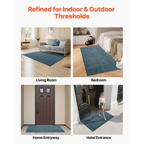 Front Door Mat, 6 x 4 ft Commercial Floor Mat for Indoor and Outdoor, Industrial Entrance Carpet with PVC Backing, Heavy Duty Washable Entry Rug for Hallway, Kitchen, Balcony, Garage, Slate Blue