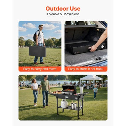 Outdoor Grill Cart, 31.0 x 17.0 inch Tabletop Size Grilling Table, Foldable Outdoor Cooking Table with Tissue Holder, Hooks, Wheels, Side Table, BBQ Prep Tables for Picnic, Kitchen, Courtyard