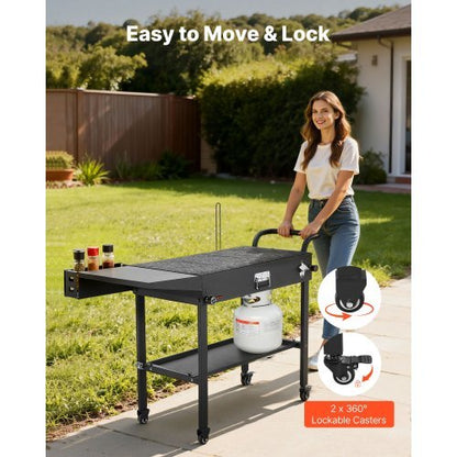 Outdoor Grill Cart, 31.0 x 17.0 inch Tabletop Size Grilling Table, Foldable Outdoor Cooking Table with Tissue Holder, Hooks, Wheels, Side Table, BBQ Prep Tables for Picnic, Kitchen, Courtyard