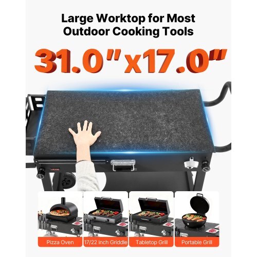 Outdoor Grill Cart, 31.0 x 17.0 inch Tabletop Size Grilling Table, Foldable Outdoor Cooking Table with Tissue Holder, Wheels, Magnetic Tool Rack, BBQ Prep Tables for Picnic, Kitchen, Courtyard