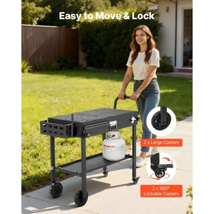Outdoor Grill Cart, 31.0 x 17.0 inch Tabletop Size Grilling Table, Foldable Outdoor Cooking Table with Tissue Holder, Wheels, Magnetic Tool Rack, BBQ Prep Tables for Picnic, Kitchen, Courtyard