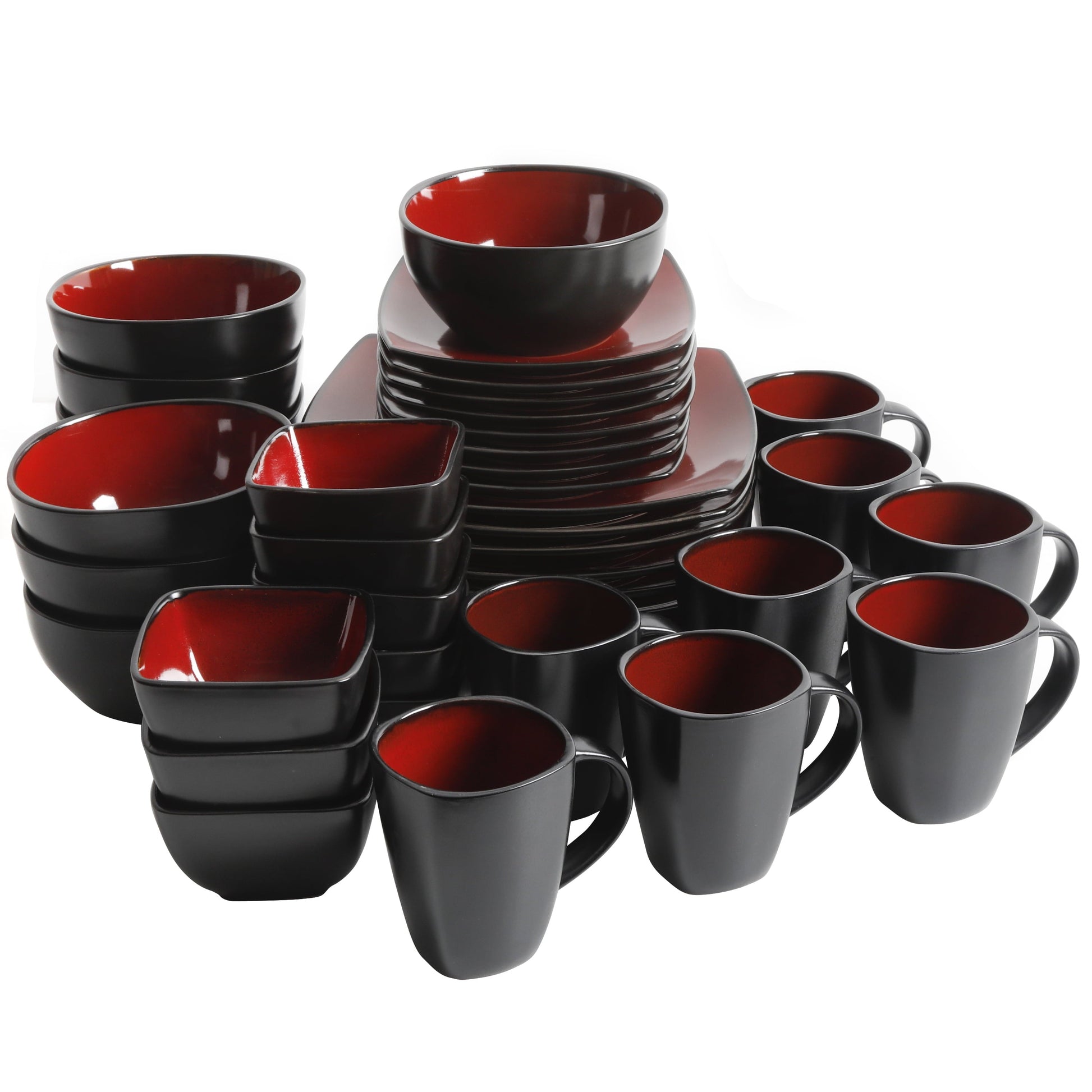 Gibson Soho Lounge 40-Piece Square Dinnerware Set in Red