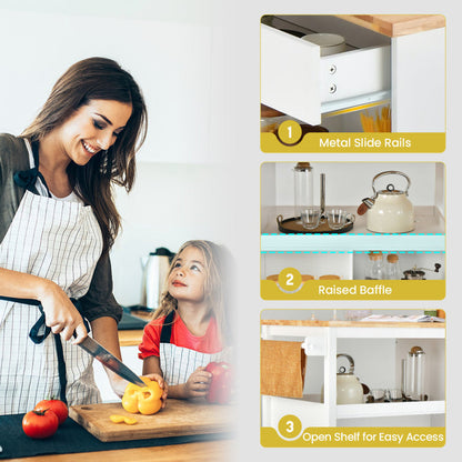 Mobile Kitchen Island Trolley Featuring Open Shelves and Drawer Storage