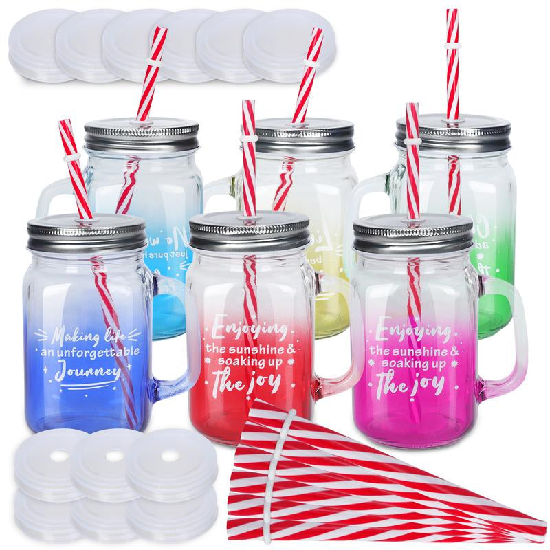 Mason Jars Wide Mouth with Lid,Container Clear Glass Bottle,Juice Container,Glass Bottle with Straw,Kitchen Utensils,6 Count Canister Tin,Two Styles Transparent Oval