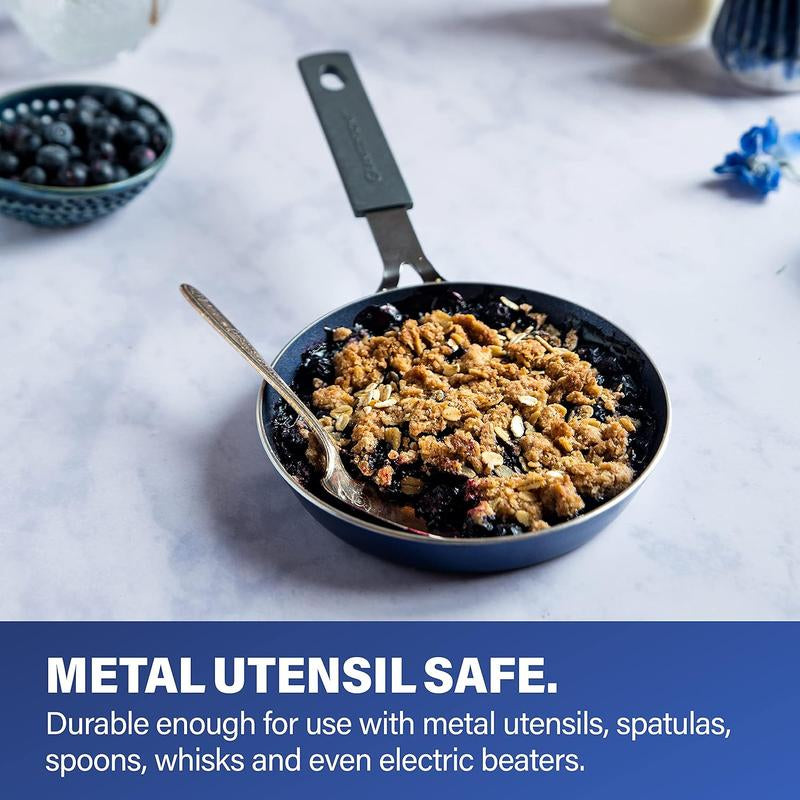 Blue Mini Nonstick Egg and Omelet Pan - 5.5” Single Serve Frying Pan with Diamond Infusion, Ideal for Eggs and Pancakes, Non-Toxic and Dishwasher Safe