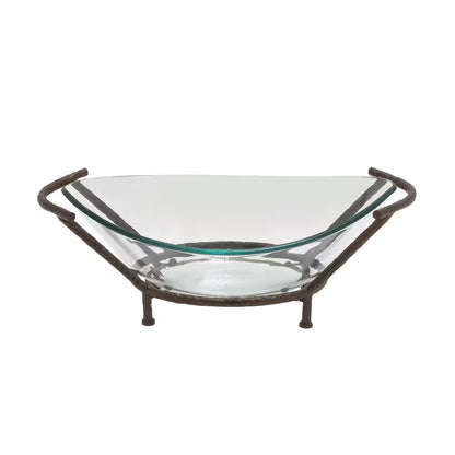 Clear Kitchen Decorative Serving Bowl with Brown Metal Base