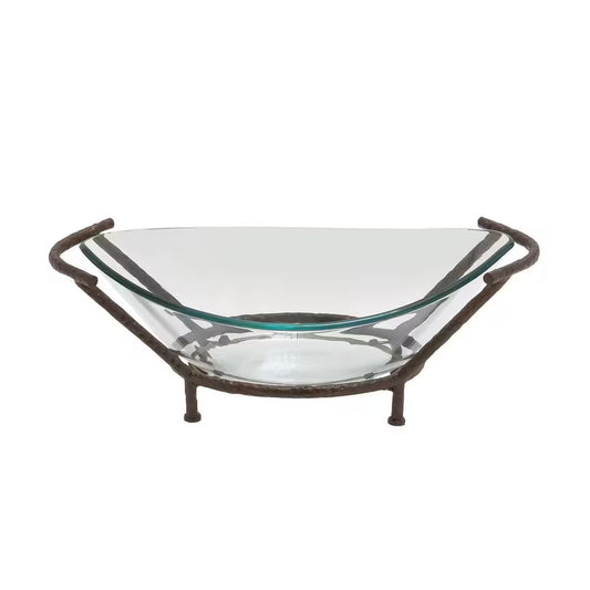 Clear Kitchen Decorative Serving Bowl with Brown Metal Base
