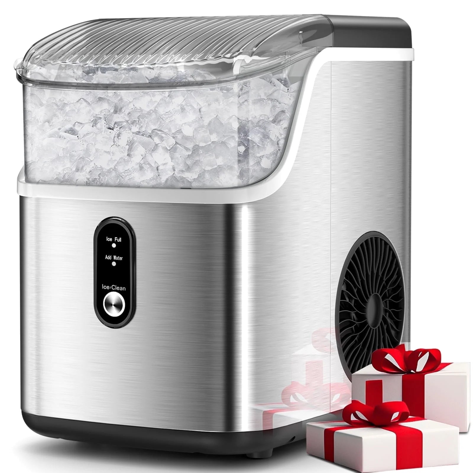 Auseo Portable Nugget Ice Maker - Countertop Stainless Steel Machine with Self-Cleaning Function, Producing 35 lbs of Ice per Day for Home, Kitchen, and Office Use