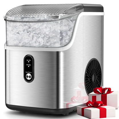 Auseo Portable Nugget Ice Maker - Countertop Stainless Steel Machine with Self-Cleaning Function, Producing 35 lbs of Ice per Day for Home, Kitchen, and Office Use