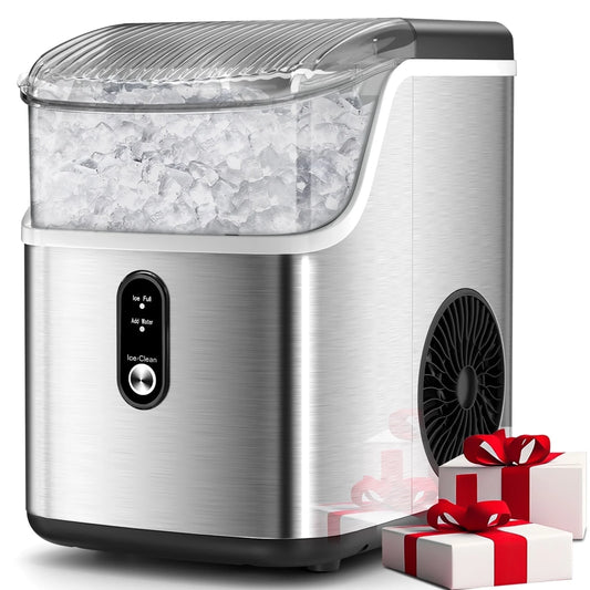 Auseo Portable Nugget Ice Maker - Countertop Stainless Steel Machine with Self-Cleaning Function, Producing 35 lbs of Ice per Day for Home, Kitchen, and Office Use
