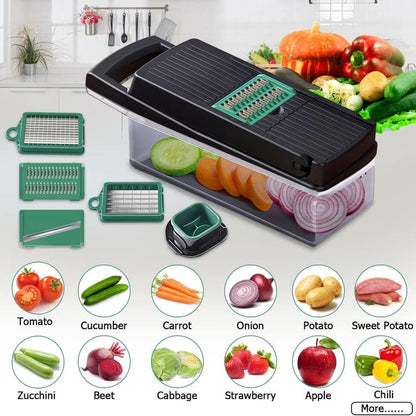 1 Set Vegetable Chopper with Container, Multifunctional 16 in 1 Stainless Steel Manual Vegetable Cutter Slicer for Home Kitchen