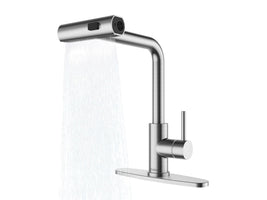 Stylish Waterfall Faucet with Pull Down Sprayer and Three Function Modes for Enhanced Kitchen Convenience