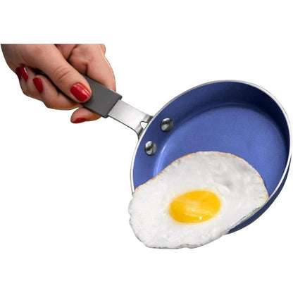 Blue Mini Nonstick Egg and Omelet Pan - 5.5” Single Serve Frying Pan with Diamond Infusion, Ideal for Eggs and Pancakes, Non-Toxic and Dishwasher Safe