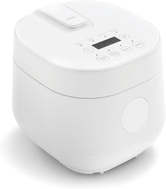4-Cup Digital Rice Cooker with Removable Ceramic Pot - PFAS & PFOA-Free, Dishwasher Safe, Healthy Cooking for Oats and Grains, Auto Presets, Touch Screen, Delay Function, Keep Warm Feature, Includes Paddle, White