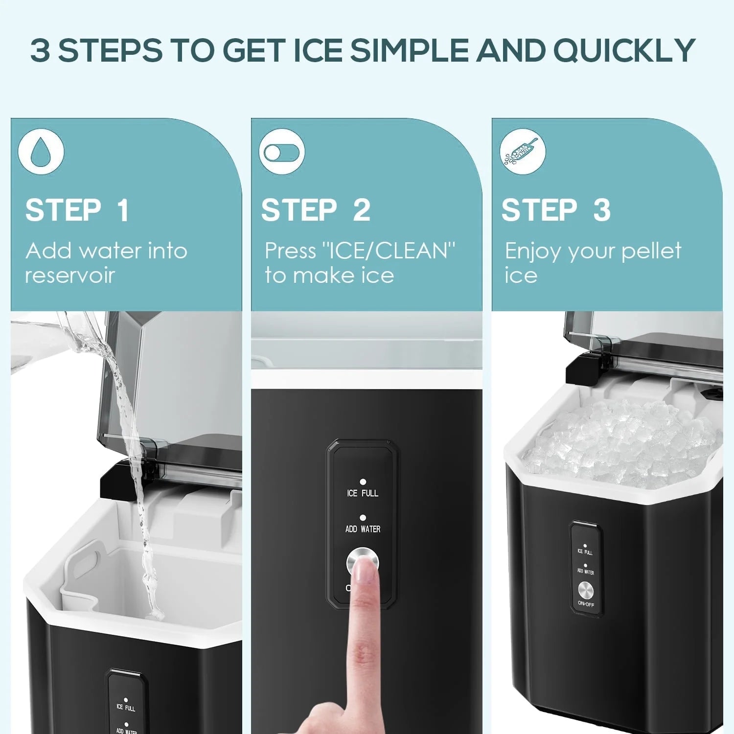 Auseo Nugget Ice Maker Countertop with Soft Chewable Pellet Ice, Portable Ice Machine with Handle, 35Lbs/24H, for Kitchen/Office/Party(Black)
