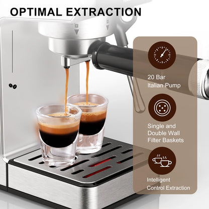 Linkchef Espresso Machine 20 Bar, Professional Espresso Maker with Milk Frother Steam Wand