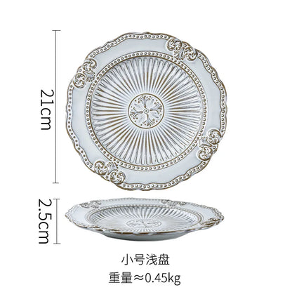 French Dinner Plates Set Luxury Tableware Bowl Set Household Retro Ceramic Dinnerware Bowl Plate Bowl Set Kitchen Supplies