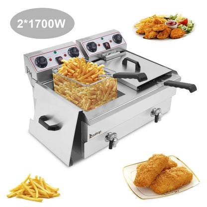 Zimtown 3000W Electric Deep Fryer with Dual Tanks and 23.6L Capacity for Commercial Use