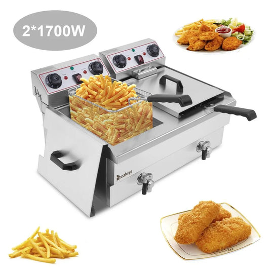 Zimtown 3000W Electric Deep Fryer with Dual Tanks and 23.6L Capacity for Commercial Use