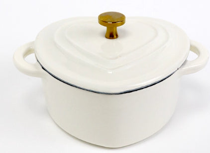 Color: Milk White, Size: 11cm - Iron Pot Heart-shaped Special-shaped Pot Soup Pot Black Enamel White Enamel Stewing Enamel Pot Soup Stew Pot