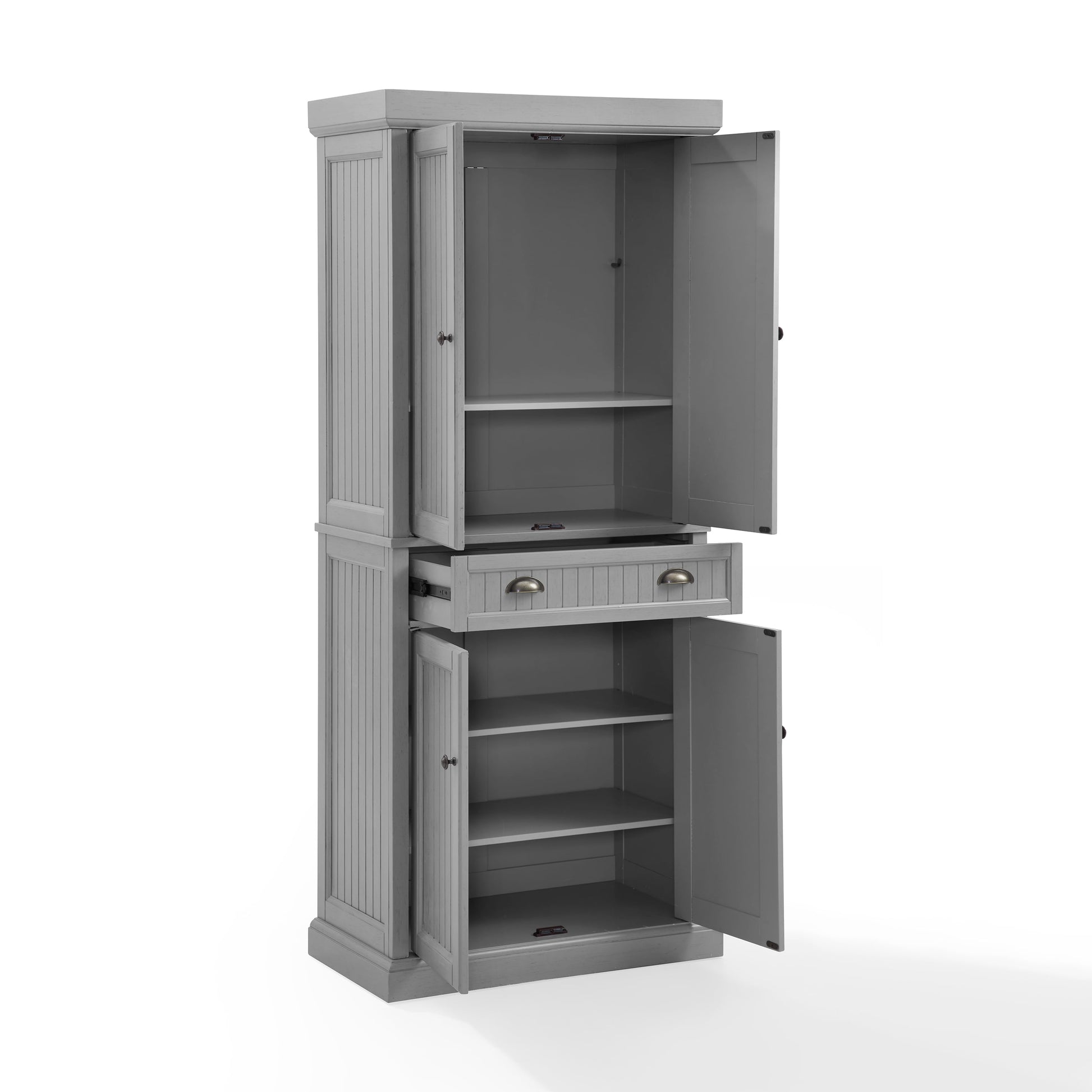 Crosley Furniture Seaside Coastal Pantry with Distressed Gray and Gold Finish