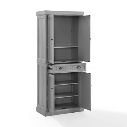 Crosley Furniture Seaside Coastal Pantry with Distressed Gray and Gold Finish