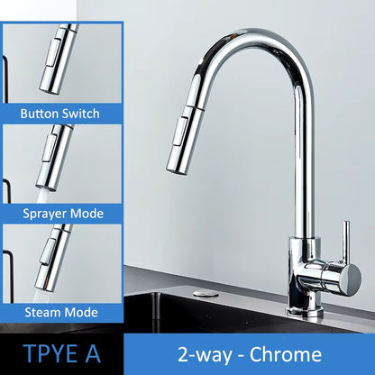 Brushed Gold Kitchen Faucet Pull Out Kitchen Sink Water Tap Single Handle Mixer Tap 360 Rotation Kitchen Shower Faucet