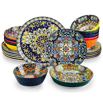 Vancasso Boho Chic Ceramic Dinnerware Set for Six - Vibrant Plates and Bowls