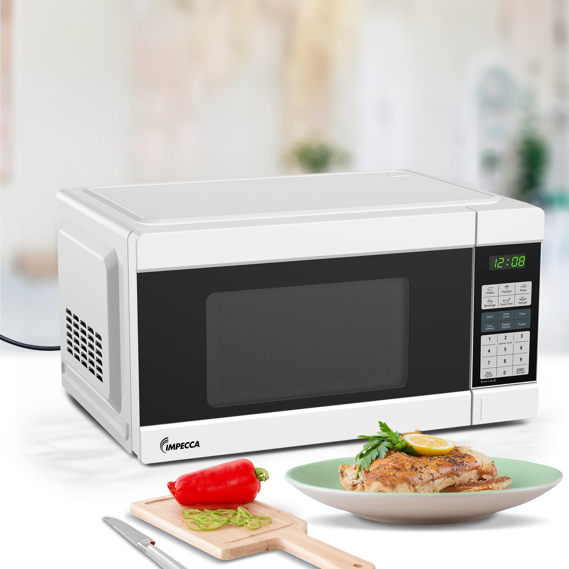 Impecca 1.1 Cubic Feet Microwave, Sleek Countertop Design, White