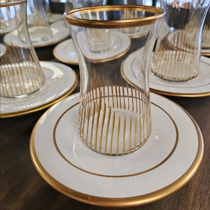 Gold Streak Six-Piece Turkish Tea Set for an Elegant Tea Experience