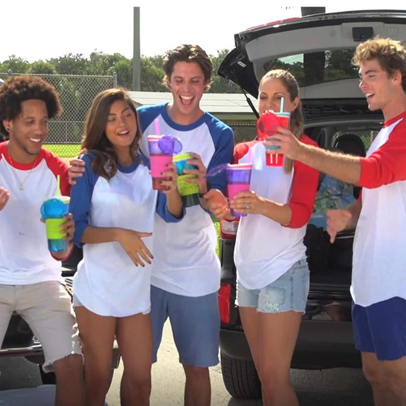 Blue Travel Snack and Drink Cup with Straw - 16 Oz Convenience for On-the-Go Enjoyment