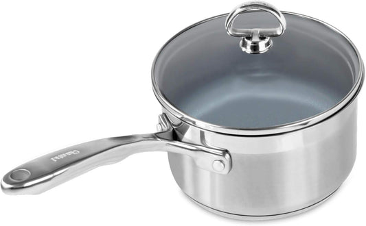 Chantal Induction 21 Steel 2-Quart Non-Stick Saucepan with Tempered Glass Lid and Brushed Stainless Steel Finish